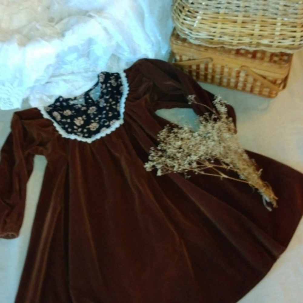 Charming Brown Velvet Kids Formal Dress